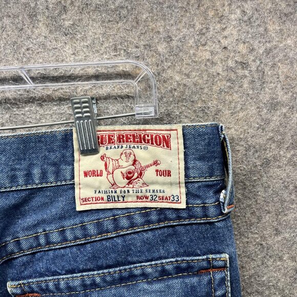 True Religion Jeans Mens 32 Blue Billy Straight Leg Made In USA Denim Classic - Picture 7 of 9